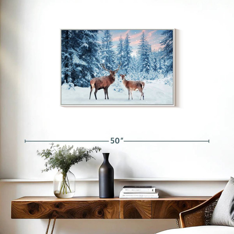 Cerf Winter Wonderland, Cadre flottant blanc, 31 po x 21 po