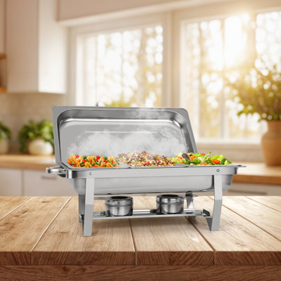 Stainless Steel Chafing Dish Set - 21.5 Inch Full Size Buffet Server with Water Pan, Food Pan, 2 Fuel Holders, Lid, Stand - for Parties, Weddings, Catering, BBQs