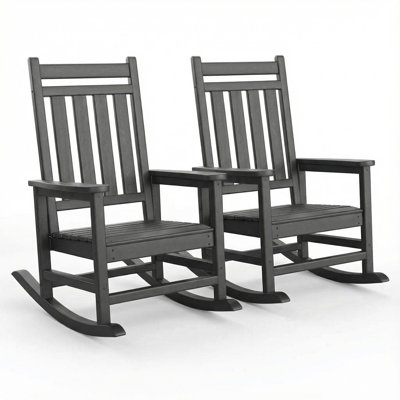 Set of 2 Outdoor HDPE Adirondack Rocking Chairs, High-Back Poly Lumber Porch Rockers for Adults, All-Weather Patio and Front Porch Furniture by Highland Dunes