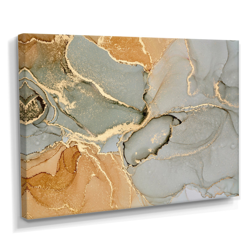 «Brown Luxury Abstract Fluid IV», peinture sur toile, H 30 po x l 40 po, Toile tendue, Sans cadre