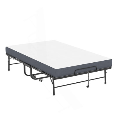 Folding Bed With Adjustable Headboard, Extra Long Rollaway Bed For Tall People, 5" Memory Foam Mattress, Heavy-Duty Guest Bed On Wheels, Spacious Twin Cot