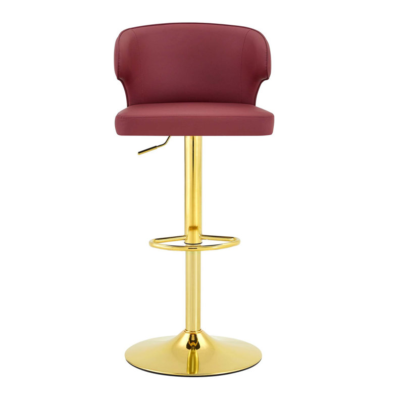 Tabouret de bar rotatif moderne avec support ergonomique haut dossier, Gold, Rouge / similicuir, 4