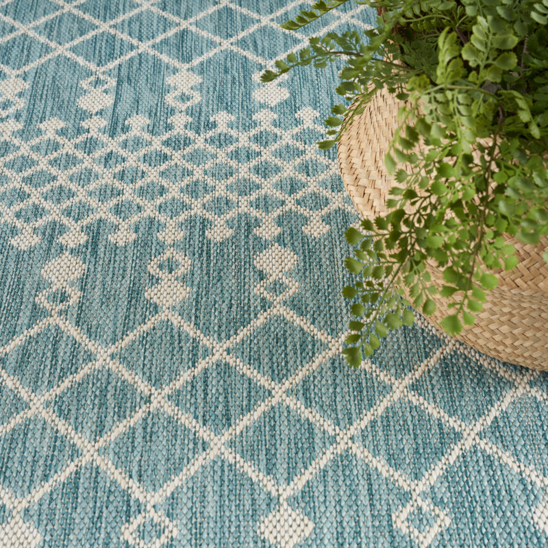 Robbs Rectangle Indoor/Outdoor Area Rug, Runner 2' x 6', Aqua/Blue