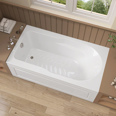 Baignoire de trempage encastrée en acrylique 60 po x l 32 po x 32 po à 3 parois avec drain à gauche et accoudoirs intégrés