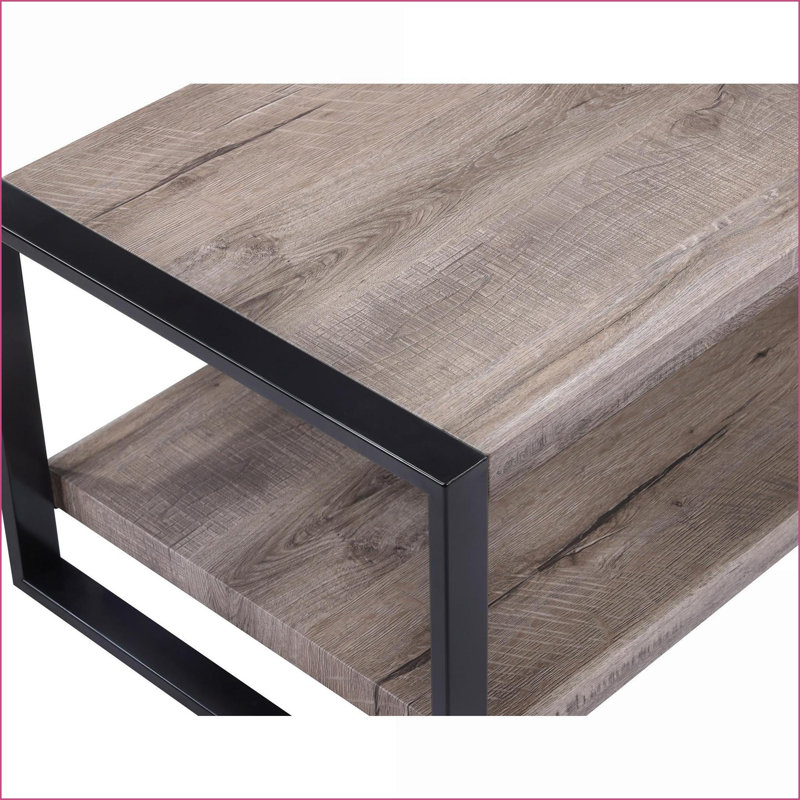 Ensemble de 3 tables basses brun rustique noir avec 3 tables de bout pour le salon, style industriel moderne et rangement durable
