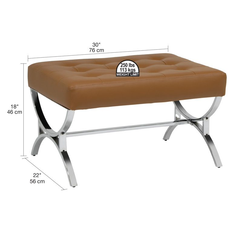 Alexuis Faux Leather Ottoman, Chrome/Caramel Brown Faux Leather