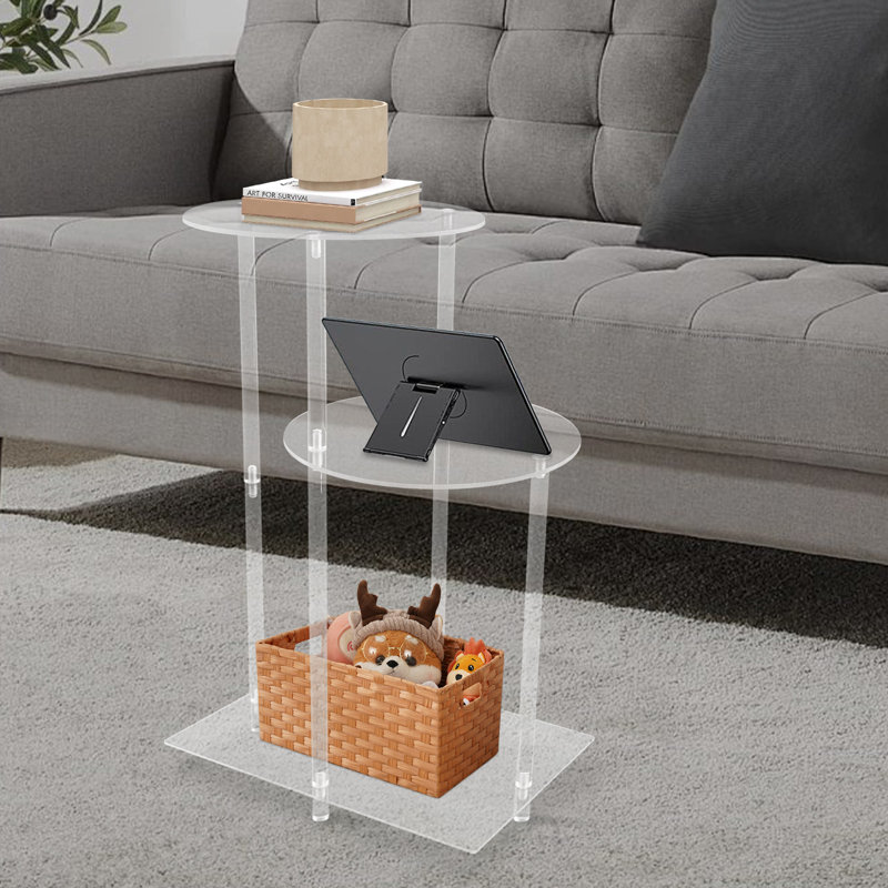 Table d'appoint transparente avec tablette de rangement ouverte (ronde)