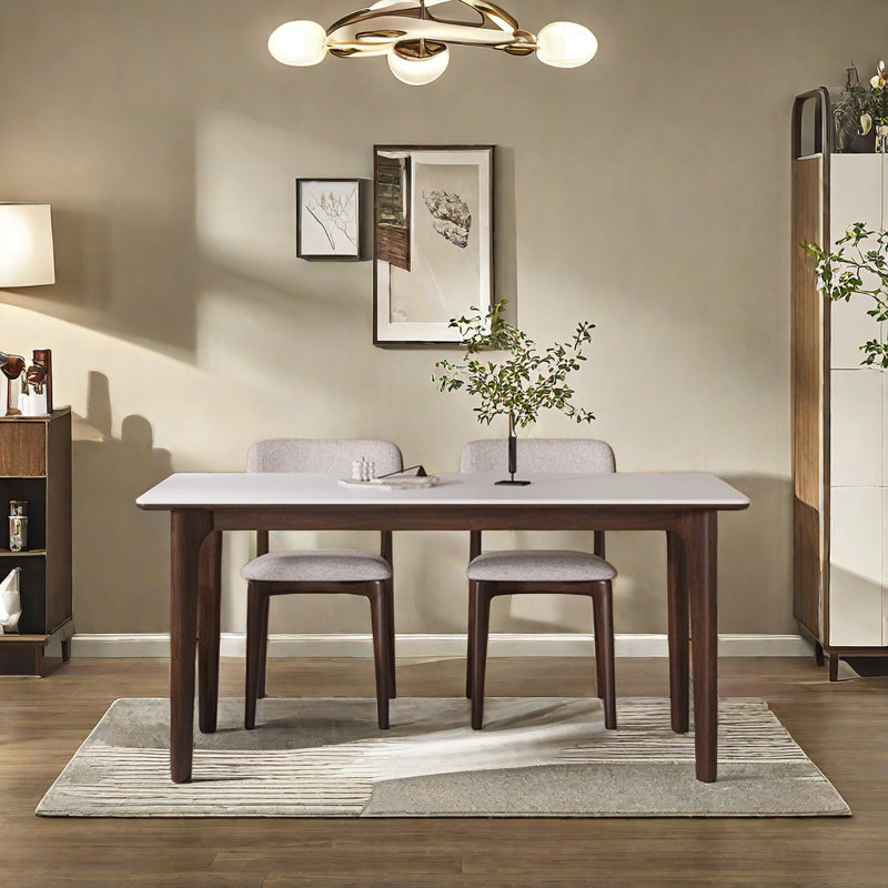 Black walnut solid wood rock table and chairs 2 - Person Walnut Solid Wood Top Four Leg Base Dining Set