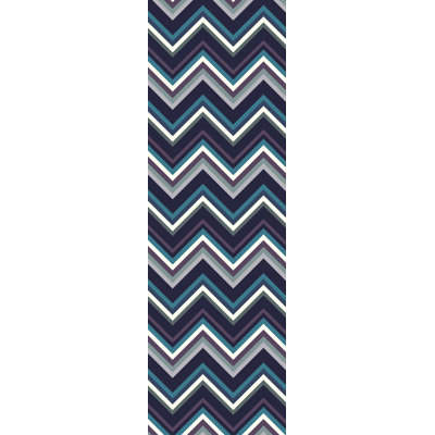 Tapis bleu marine / brun en laine tissé à la main Diego Chevron