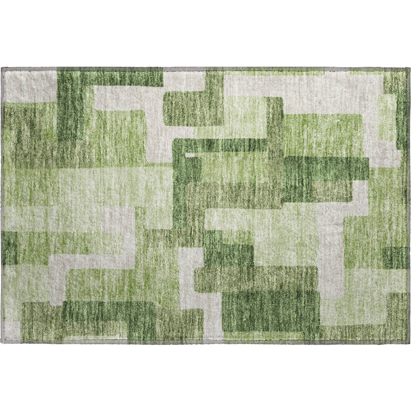 Premium Machine Washable Lisse Green Rug, Rectangle 1'8" x 2'6"