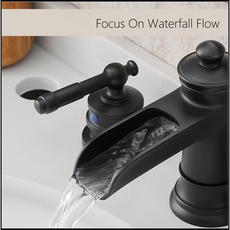 Bathroom Faucets For Sink 3 Hole Black 8 Inch Widespread Bathroom Sink Faucet With Pop Up Drain Double Lever Handle Faucet Bathroom Vanity Faucet Basin Mixer Tap Faucet With Hose