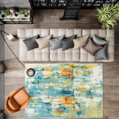 Lasley Contemporary POP Modern Abstract Waterfall Blue/Cream Rug