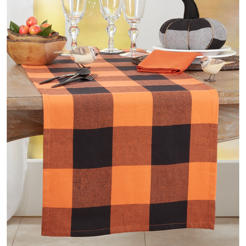 Harvest Plaid 100% Cotton Table Runner, 16" W x 90" L, Orange/Black