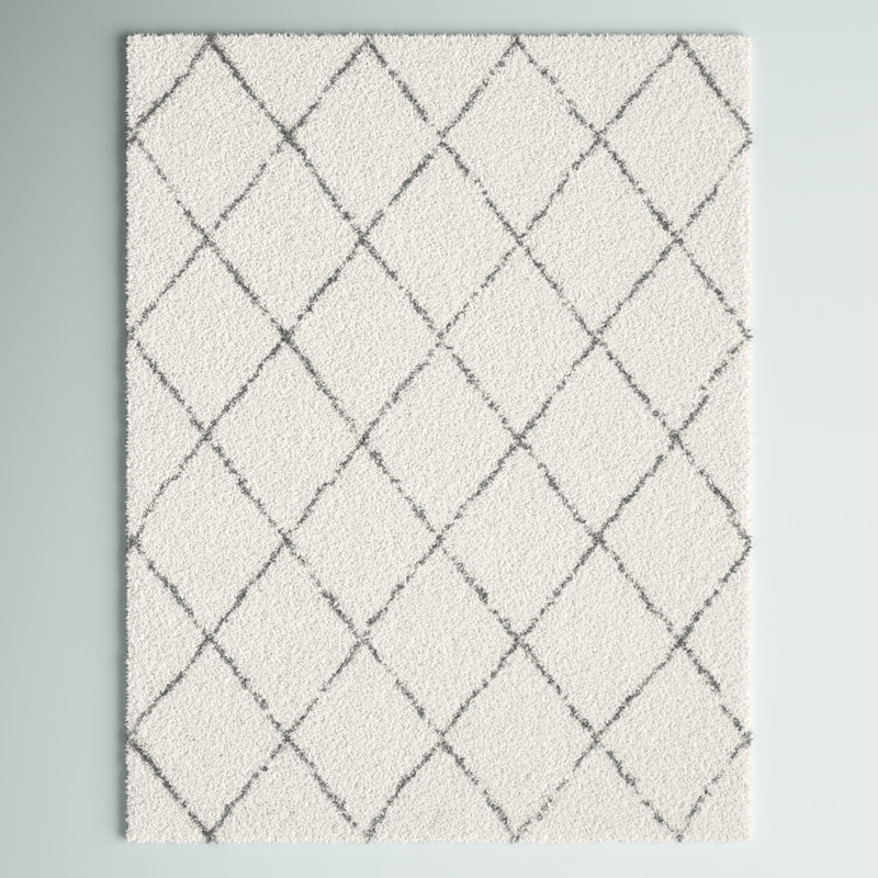 Tapis blanc à motif géométrique Asine, Rectangle 5 pi 3 po x 7 pi 3 po