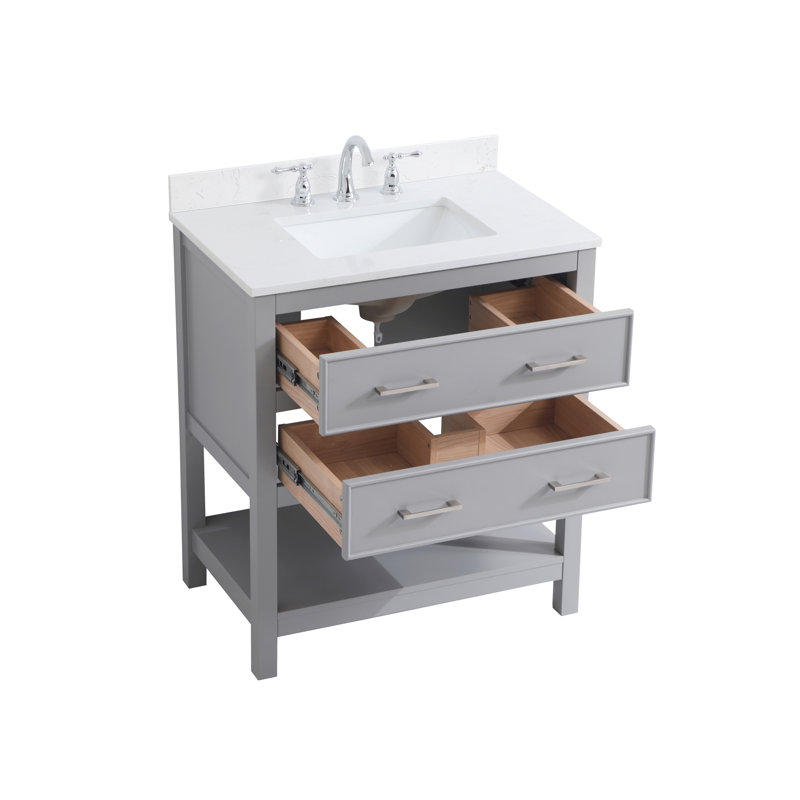Jimerson 30'' Single Bathroom Vanity with Engineered Marble Top, Gray