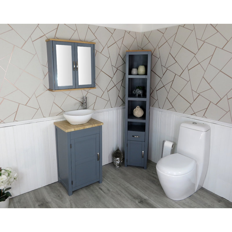 Slimline 515mm Free-standing Cloakroom Vanity Unit, Grey, Cream Marble