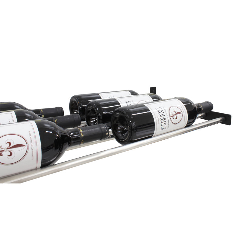 Silver Wall-Mounted Horizontal Wine Display Rack, 9 Bottle Capacity