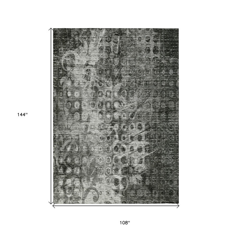 Tapis gris anthracite lavable à l'ikat 9 pi x 12 pi