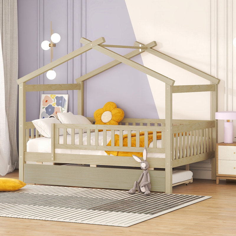 Lit en bois avec lit gigogne simple, Naturel, Complète