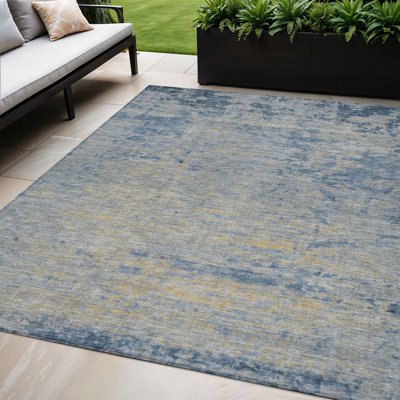 Tapis extérieur lavable abstrait bleu marine et beige 5 pi x 8 pi