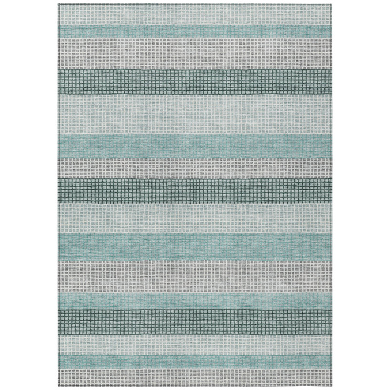 Machine Washable Indoor/Outdoor Xhevrie Teal Rug, Rectangle 5' x 7'6"