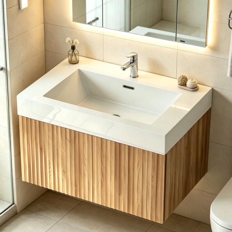 Fixation murale pour économiser de l'espace Minimaliste, lavabo intégré moderne, imperméable, durable, sans poignée