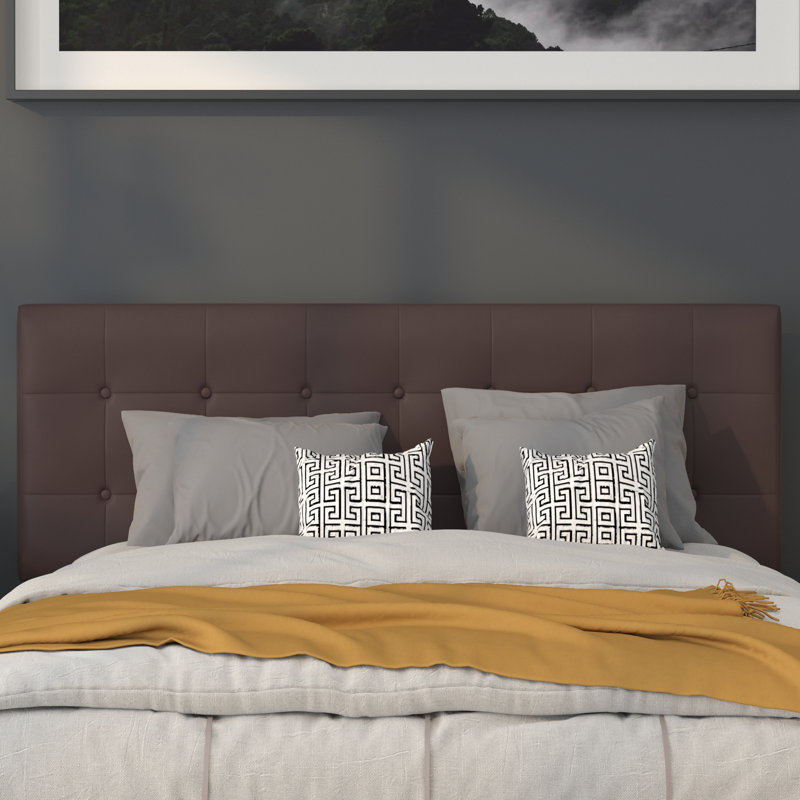 Ciriaca Button Tufted Upholstered Headboard, Brown, Queen