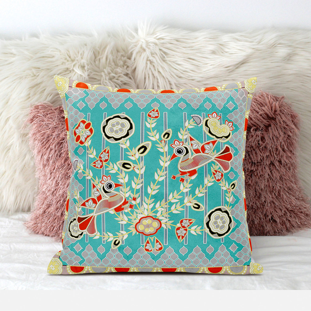 Pond Peacock Floral Square Cushion With Filling