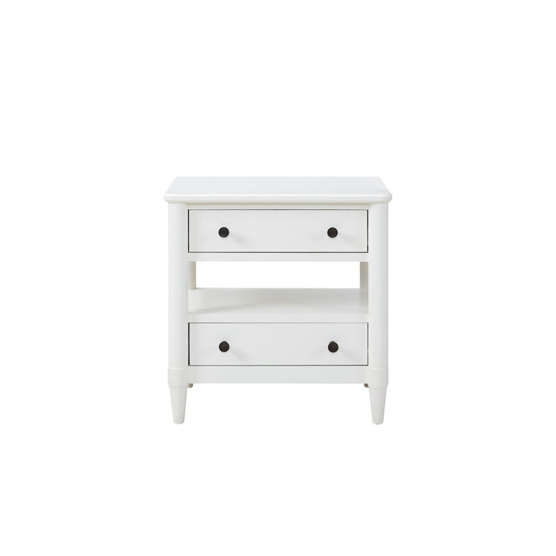 Charmante table de chevet ouverte avec 2 tiroirs, doublée de feutre et de cèdre, finition blanche pour des solutions de rangement élégantes