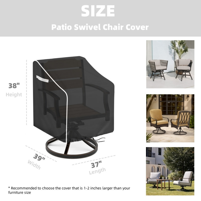 Patio Waterproof Swivel Chair Cover, Black, 38"H x 37" W x 39" D