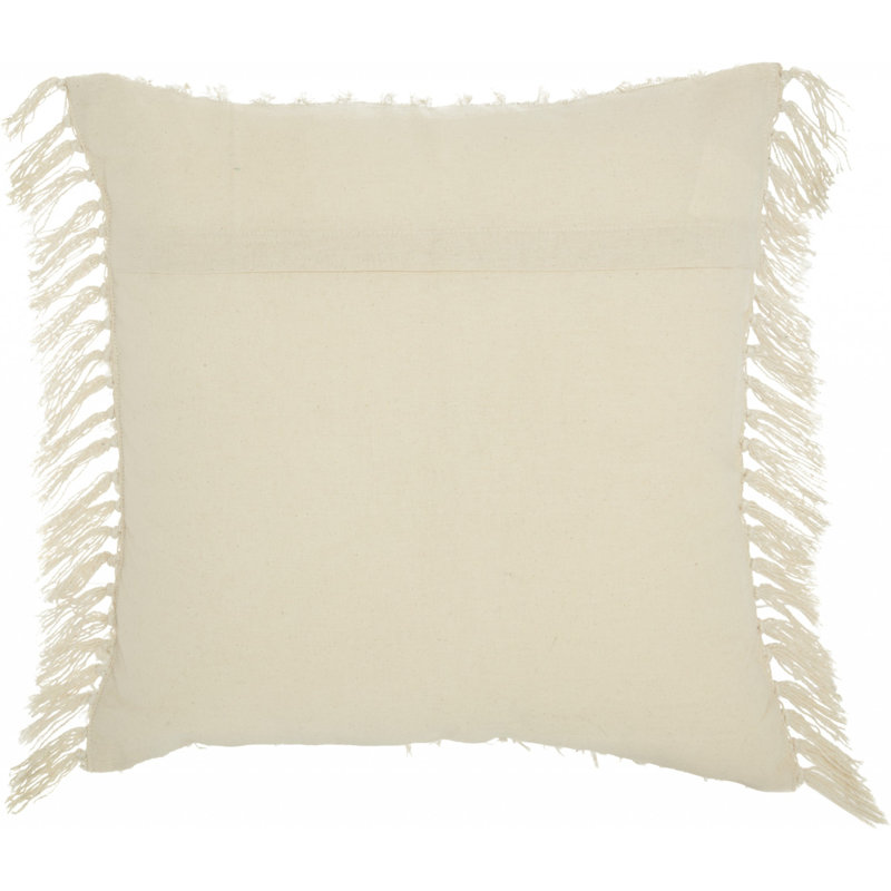 Cream Cotton Fringed 14" x 20" Throw Pillow