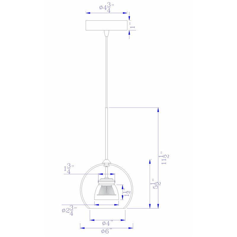 Luminaire suspendu géométrique à 1 lumière Lamanna, Transparent/bleu