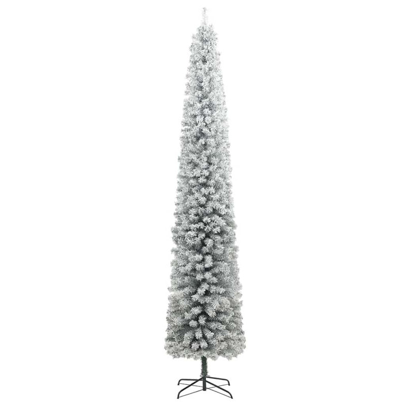 Mince arbre de Noël artificiel, 8.9', avec 300 DEL et 120 boules blanches / grises, Vert et blanc