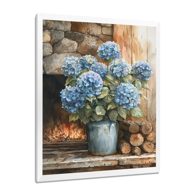 Gerone - art mural floral, H 44 po x l 34 po, Blanc, Picture Framed