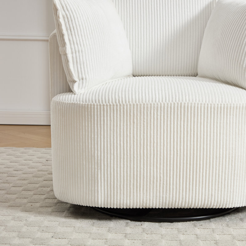 33.83" W Upholstered Swivel Barrel Chair, White