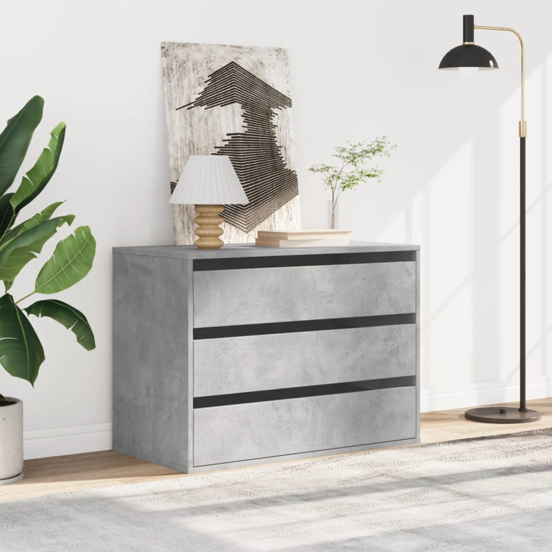 Corner Chest Of Drawers Engineered Wood, Concrete Grey, 58cm H x 80cm W x 41cm D