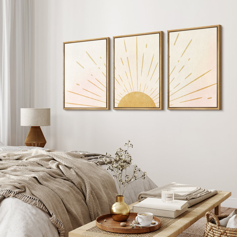 "Bright Bright Yellow Burst", Neutral Abstract , H 24 po x l 48 po, Cadre flottant, Naturel