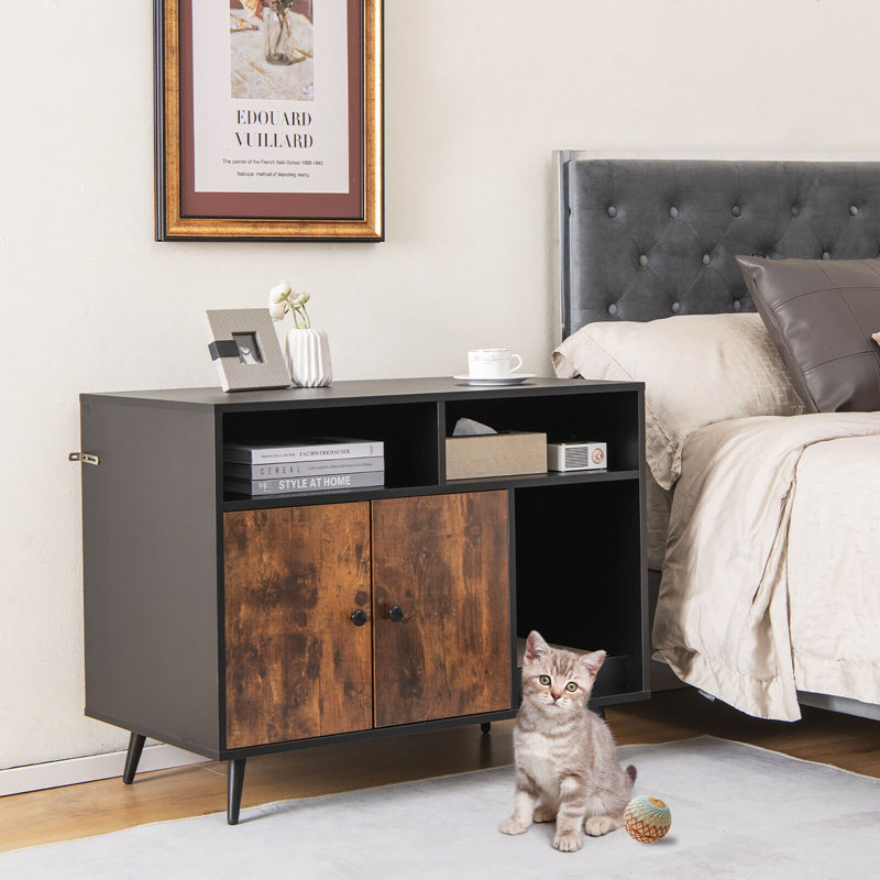 Retford Cat Litter Box Enclosure W/ Scratching Pad End Table Nightstand Hidden Washroom