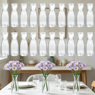 Paquet de 20 vases à bourgeons en plastique transparent, petits vases à fleurs incassables pour centres de mariage, décoration intérieure, salon, bureau et pendaison de crémaillère