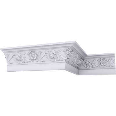 Endurathane Floral Crown Moulding, 3 1/8"H x 2 1/8"P x 3 3/4"F x 94 1/2"L, Factory Primed