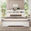Lit plateforme King Size avec tiroirs de rangement, blanc-63146920