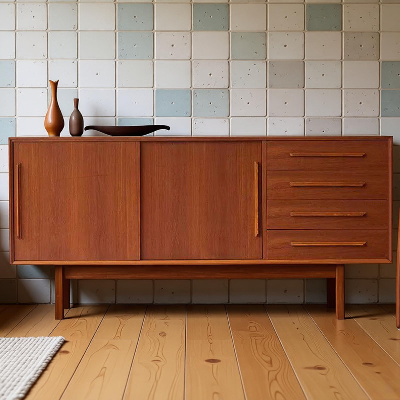 Simple solid wood retro sideboard, H 29,52 po x l 70,86 po x P 15,74 po