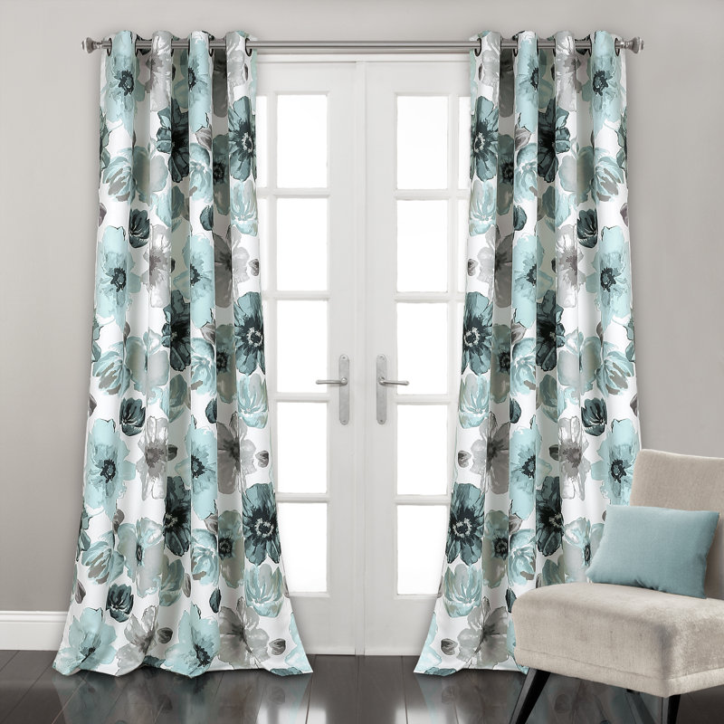Leah Room Darkening Curtain Pair, 52"W x 95"L, Blue