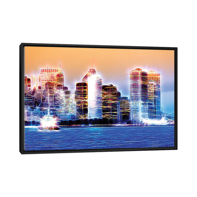«Blue Night» sur toile, H 18 po x l 26 po x P 1,5 po, Toile avec cadre noir, Pas de tapis