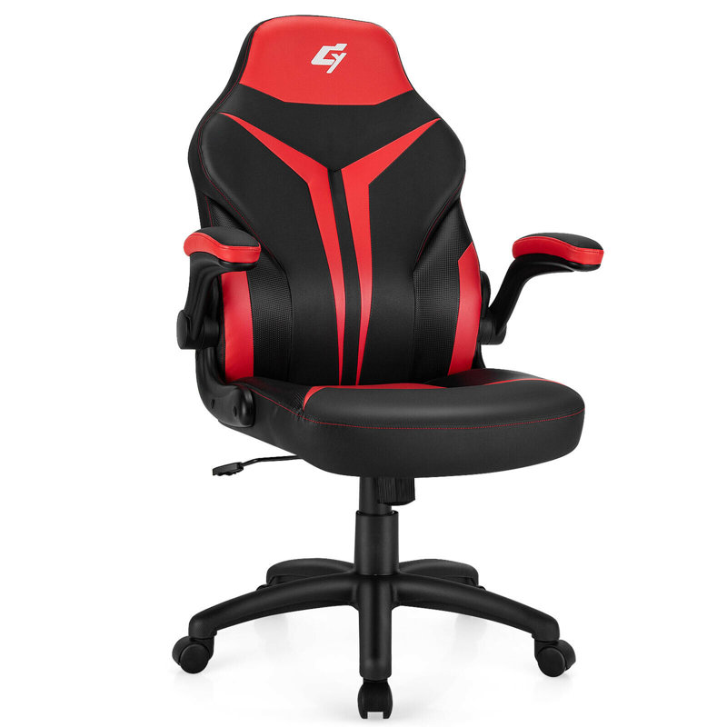 Fauteuil de jeu et de course ergonomique réglable en similicuir Gymax en rouge et noir