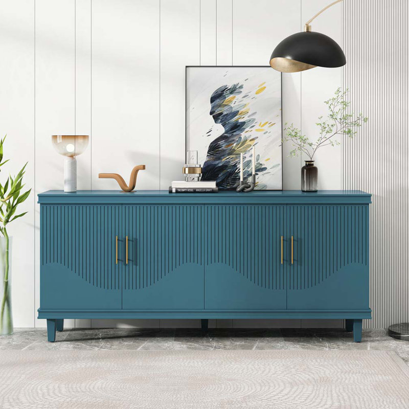 Large Size 4-Door Cabinet, 32.38" H x 70.07" W x 15.75" D, Peacock Blue