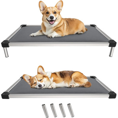 Lit pour chien surélevé à l'épreuve des mâchoires, lit surélevé pour usage intérieur / extérieur / camping, lit pour animal de compagnie rembourré durable et lavable pour chiens de taille moyenne, L 41,0 po x l 27,0 po x H 5,0 po, gris