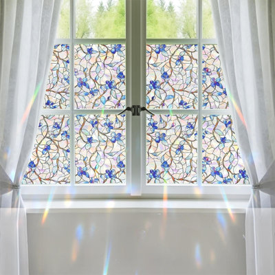Window Privacy Film Home Room Bathroom Spring Decor Car Decorations One Way Privacy Window Clings Decals Tint Door Cover Rainbow Renter Friendly Stickers Static Cling Stained Glass Windows