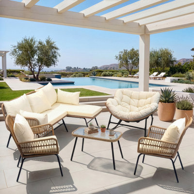 Ensemble de conversation d'extérieur pour 6 personnes avec chaise berçante Papasan et seau à glace