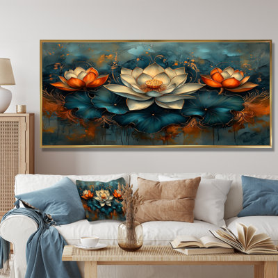 Golden Harmony Of Mums Flower I - Lotus Canvas Wall Art